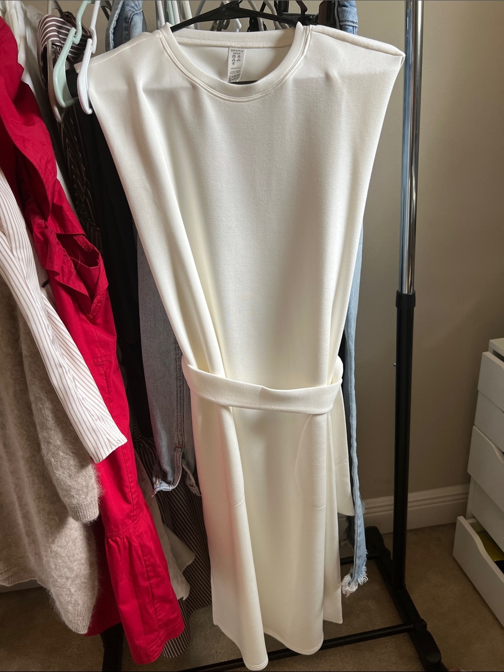 SPANX AirEssentials Tie Waist Midi Dress White